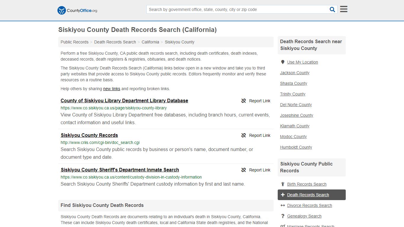 Death Records Search - Siskiyou County, CA (Death ...
